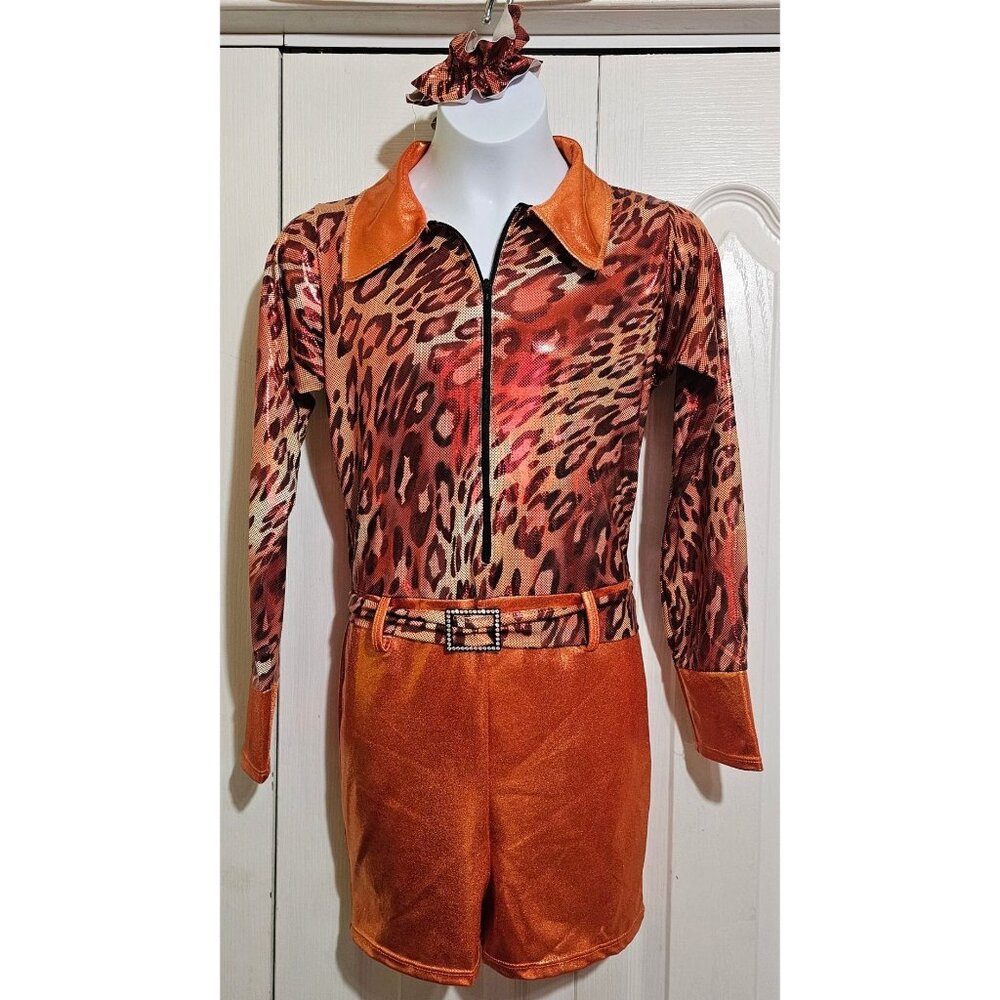 Leo's Dancewear Orange Leopard Print Biketard Dance Costume Outfit Leotard XL